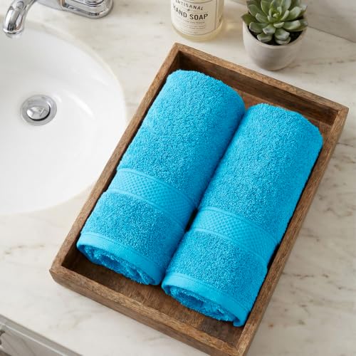 Image of MYTRIDENT Hand Towel | Urban Comfort | Quick Drying | Travel Friendly | for Men /Women | 2 Pc Hand Towel (40 cm x 60 cm) | 100% Cotton 450 GSM - Teal Sachet