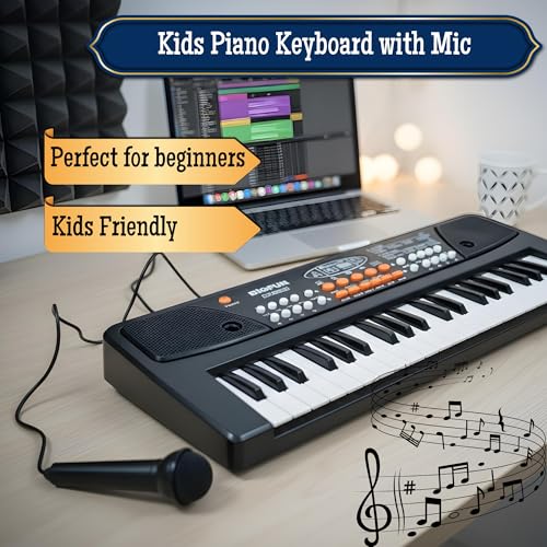 Image of Electronic Keyboard with Mic for Kids & Beginners | Portable 37-Key Starter Piano | Black Piano for Kids & adults | The Perfect Musical Instrument for Kids to Learn & Play.