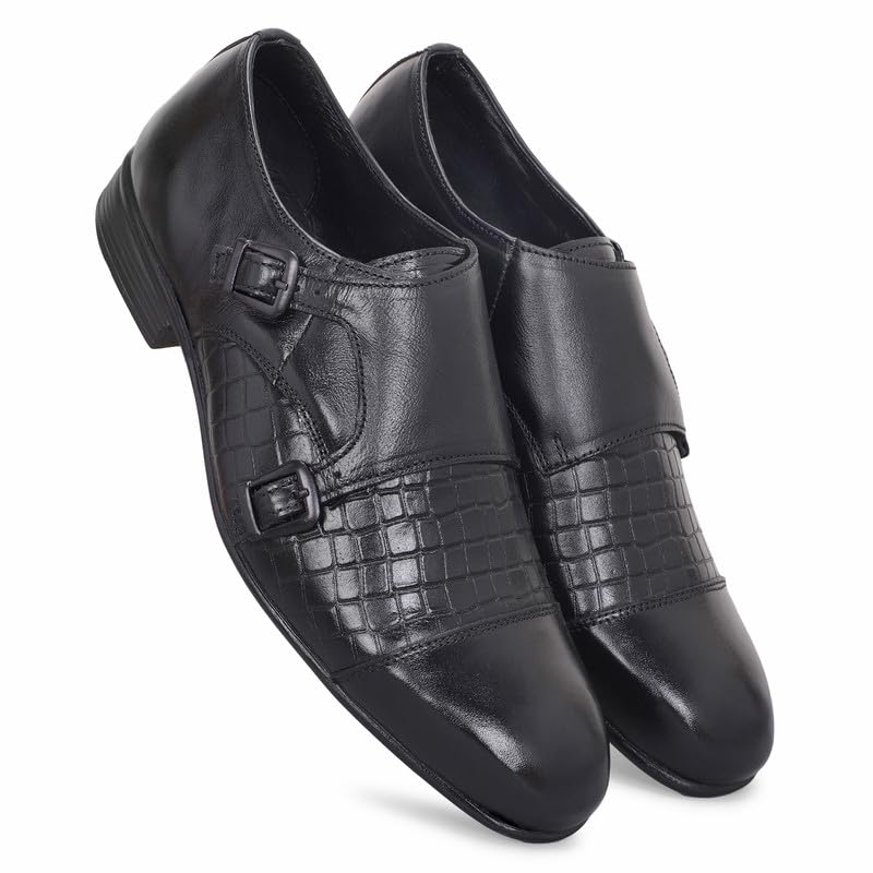 MATR Strap Me Down Men's Blck Croc-Embossed Double Monk Strap Leather Shoes-picture-23