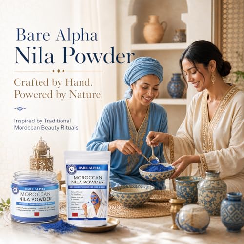 Image of Moroccan Nila Powder 80gm - 100% Natural Indigo Blue Powder for Skin Brightening, Tan Removal & Detox | Traditional Moroccan Hammam Beauty Treatment | Face & Body Care (80g)