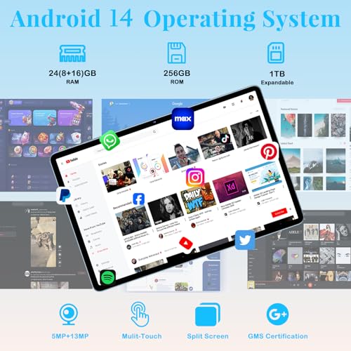 Image of ZIOVO 11 Inch Tablet, 2026 Android Tablets with Octa Core, 24GB+256GB, 13+5MP Camera, Electronics Tablets with Widevine L1, 8000mAh Battery, 5G WiFi, GPS, HD IPS Display, 1TB Expand, BT 5.0 -Cyan