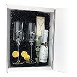 1x Flasche Brut Dargent Blanc de Blancs Chardonnay 200ml - 11,5% vol. inkl. 2 Sektgläser mit edler Gravur ''Mrs & Mr'' - Verkauf ab 18 Jahre