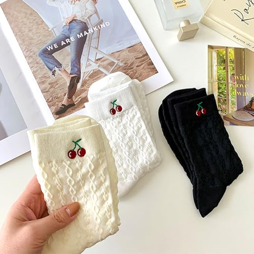 Image of Women's Cute Crew Socks, Casual Athletic Cotton Bowknot Cherry Calf Novelty Socks for Women