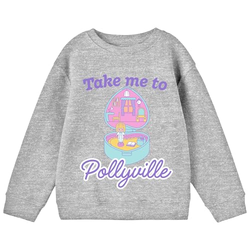 Bioworld Polly Pocket Take Me to Pollyville Crew Neck Long Sleeve Gray Heather Youth Sweatshirt