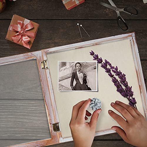 Image of TJ.MOREE Shadow Box 11 x 11 Display Case Wood Picture Frame White Pink | Memory Box with Linen Back for Memorabilia, Bouquet, Military Medals, Pet Memorial Gifts