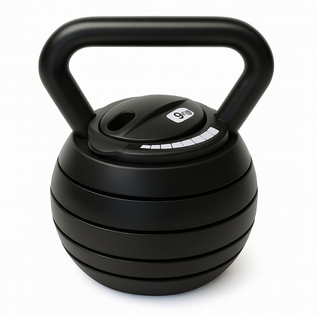 Adjustable Kettlebell Weight Set 9kg & 18kg – Home Gym Fitness Equipment for Full Body Workout, Strength & Muscle Training – Space-Saving Adjustable Kettle Bell for Exercise & Body Toning (Black, 9KG)