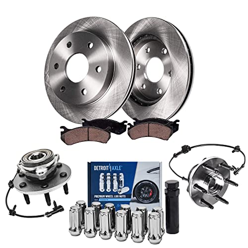 Image of Detroit Axle - 4WD Front Brake Kit for Sierra Silverado Avalanche Express Savana 1500 Tahoe Escalade Disc Brake Rotors Ceramic Brakes Pads Wheel Bearing Hubs Assembly 12pc Wheel Lug Nuts Replacement
