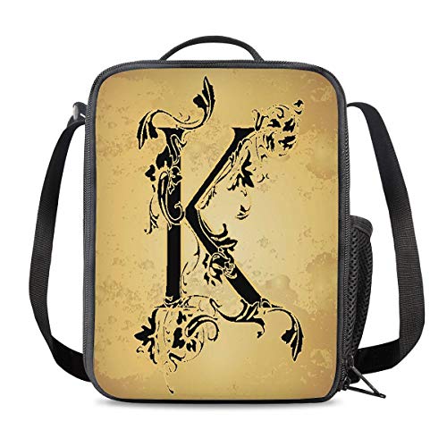 KiuLoam Vintage Initials Letter K Kids Small Lunch Box Children's Insulated Lunch Bag