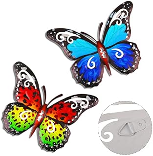 Outdoor Large Metal Butterfly, 2 Pieces Garden Decorations Outdoor Wall Art Metal Butterfly, Large Butterfly Garden Ornaments for Fence Decorations Outdoor Yard Sheds Hanging