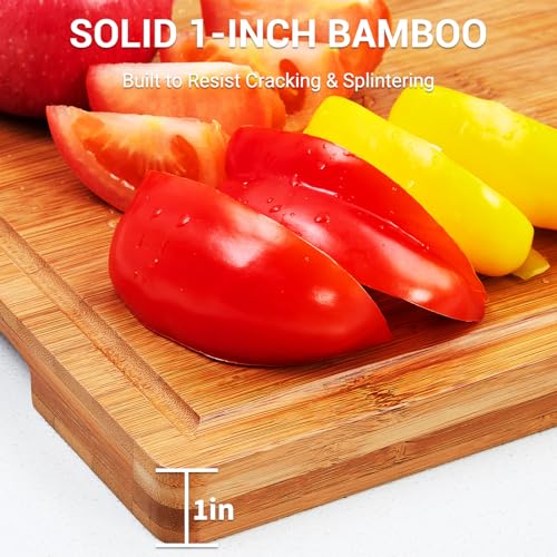 Tabla de Cortar de Bambú para Cocina, 40,6 x 27,9 cm, 2,54 cm de Grosor, Tabla de Madera con Ranura Profunda para Jugos para Carnes, Frutas y Verduras, Amigable con Cuchillos y Fácil de Limpiar, Natural miniatura 4