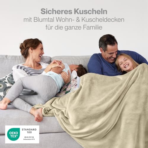 Blumtal Kuscheldecke flauschig - Oeko-TEX zertifizierte Fleecedecke 130x150 cm - Wohndecke 130x150 cm - Wohn- & Kuscheldecke Beige - Fleecedecke Beige/Microfaser Decke