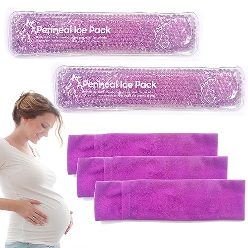 Image of Reusable Perineal Ice Packs for Postpartum & Hemorrhoid Pain Relief, hot & Cold Pack for Women After Pregnancy, 2 Ice Pack and 3 Cover. (New Purple)