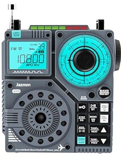 Jazmm Portable Shortwave Radio with 5W Bass Sound, AIR/AM/FM/VHF/SW/WB Worldband Radio with Bluetooth and APP Control, 2000mAh Rechargeable Battery with 9.85 Ft Wire Antenna,Flashlight,Recording