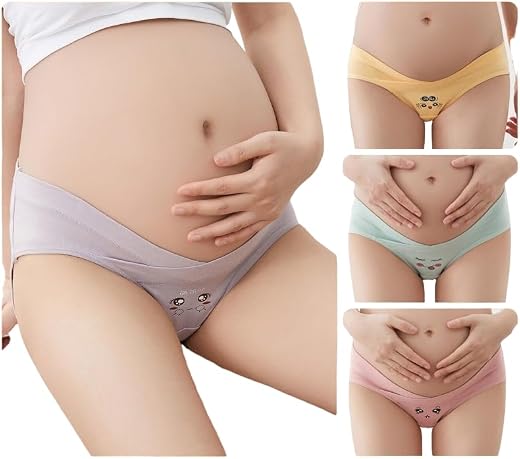 Ghelonadi Maternity Underwear Low Rise V Shape Bikini Cotton Pregnancy Under The Bump Panties Smile Print Breathable Stret...