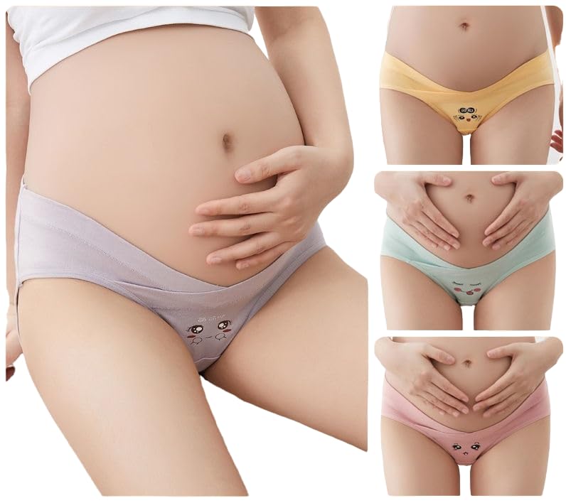 Ghelonadi Maternity Underwear Low Rise V Shape Bikini Cotton Pregnancy Under The Bump Panties Smile Print Breathable Stret...