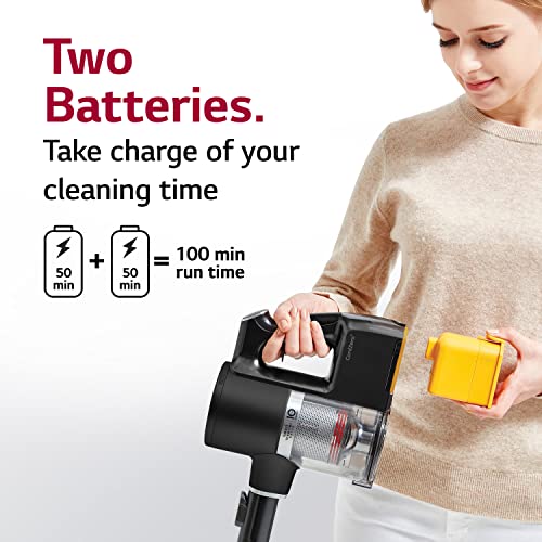 Image of LG CordZero Cordless Stick Vacuum, Lightweight with Powerful Suction for Hard Floors, Carpets & Furniture, 2 Batteries up to 100min Runtime, 10-Year Motor Warranty, A916BM Matte Black