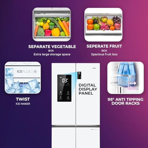 Image of Haier 520 L 3 Star Lumiere Frost Free Triple Inverter French Door Side by Side Refrigerator (HRB-600PW, Pearl White, Magic Convertible Zone, Vogue Colourful Steel, Deo Fresh Technology, 2026 Model)