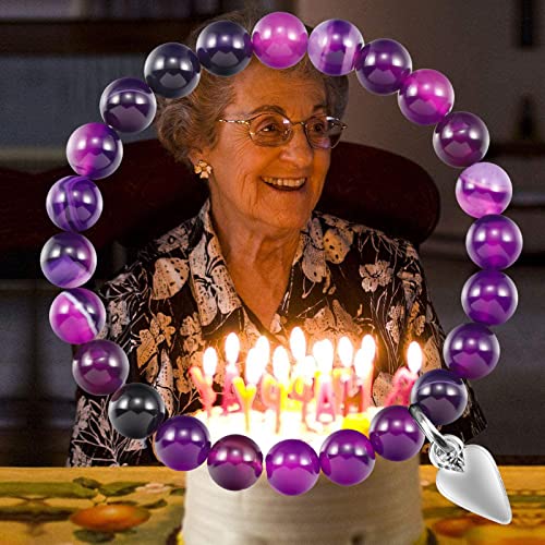 80th Birthday Gifts for Women, Amethyst Beads Birthday Bracelet for Woman Truning 80 Years Old Jewelry Gift for Her Women Mom Sister Best Friend Wife Grandmother Birthday Gifts3