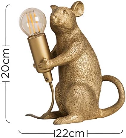 MiniSun Modern Metallic Gold Painted Rat Design Table Lamp - Complete with a 4w LED Filament Bulb [2700K Warm White]