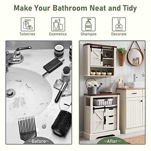 Okd Bathroom Floor Cabinet, Farmhouse Storage Cabinet With Sliding Barn Door & Storage Drawers, Small Storage Cabinet For Bathroom, Kitchen, Living Room, Rustic Oak With Antique White #TOP2
