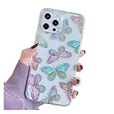 ooooops Compatible with iPhone 13 Pro Max Case for Women Girls, Glitter Red Purple Blue Green Colorful Wings,Slim Soft Border Hard Panel Protective Phone Case Cover for New iPhone 13ProMax (Butterfly)