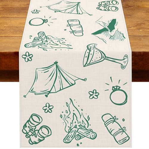 Heyfary Camp Bachelorette Party Decorations Table Runner Cabin Crew Before I Do Green Bridal Shower Camping Wedding Party Home Kitchen Dining Table Decor13 x 72