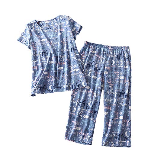 Womens Pajama Set - Sleepwear Tops with Capri Pants Casual and Fun Prints Pajama Sets SY215-Good Night-2XL
