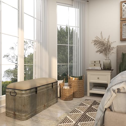 Deco 79 Metal Room Storage Bench Galvanized Entryway Bench with Cream Burlap Top and Black Latches, Bench 38" x 16" x 19", Gray by Deco 79 - Image 8