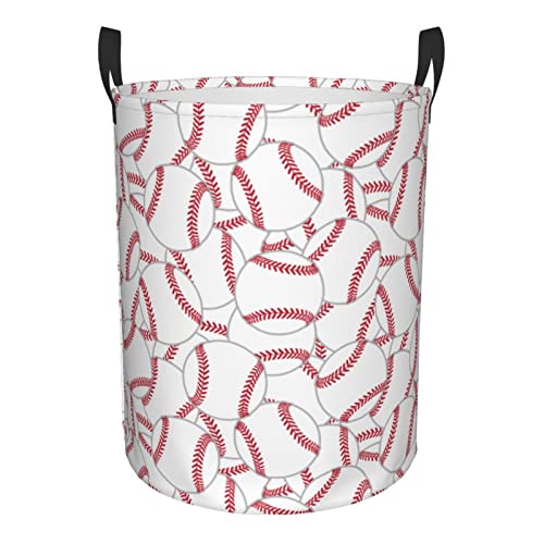 Gbuzozie 38L Round Laundry Hamper Baseball Texture Storage Basket Waterproof