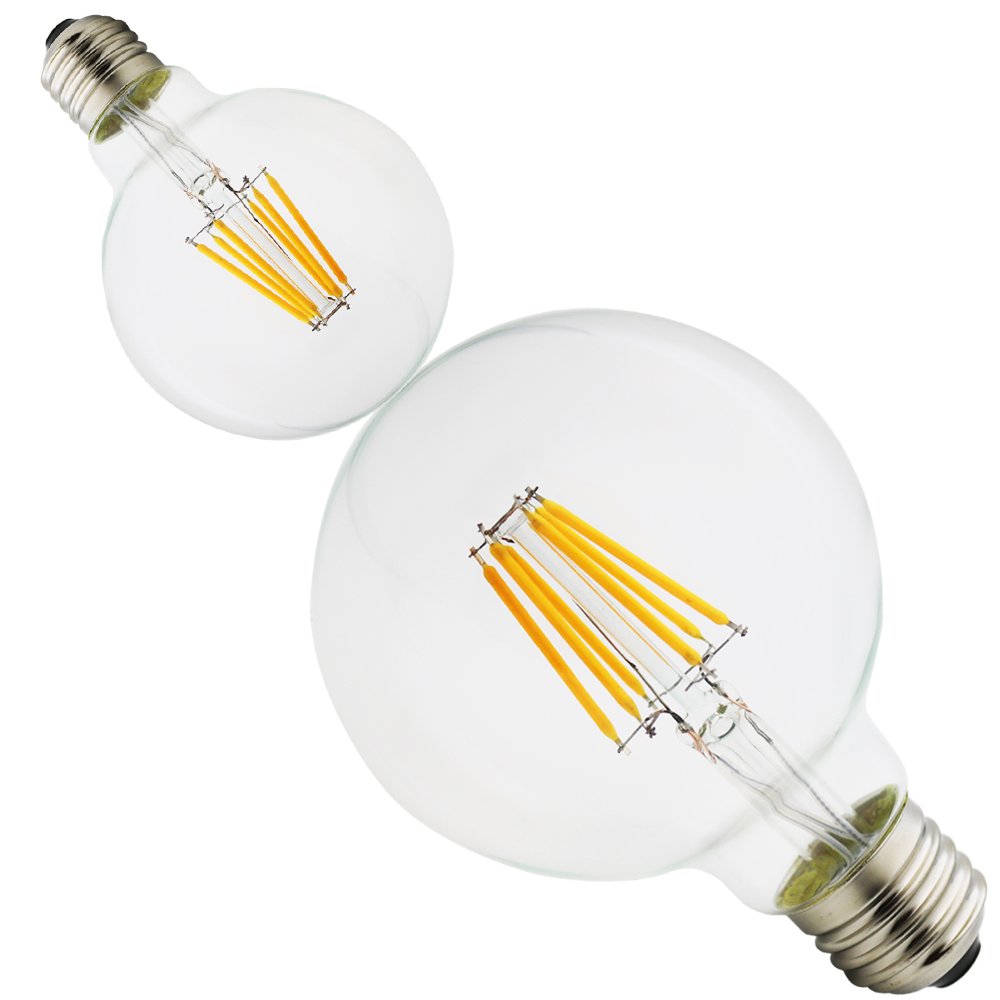 G80 E27, nowe żarówki LED Edison, żarówki energooszczędne, przyjazne dla środowiska, 6 W, AC 220 V, sferyczna żarówka, 2200 K, ciepła biel, kryształowo czyste szkło, 6 sztuk