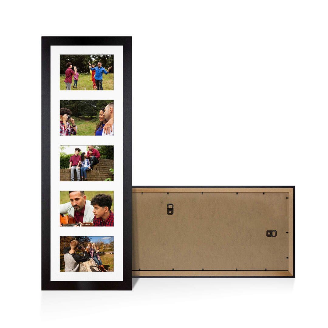 Procut Global 26X8 Matte Black Photo Frames For Multiple Pictures with White Mount-Modern Collage Frame with 5 Apertures (5x) 6X4-Engineered Wood with Shatterproof Perspex