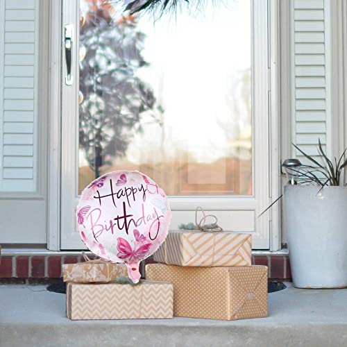 Diwuli Happy Birthday Balloon Pink Butterfly - Happy Bday Balloon, Happy Birthday Foil Balloon Round, Kids Birthday Girl Boy Deco Helium, Balloon For Birthday Party Decoration, Gift Globo Supplies #TOP2