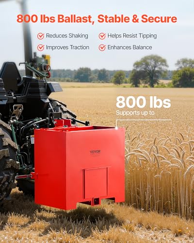 Image of VEVOR Ballast Box, 3-Point Category 1 Tractor Ballast of 800 lbs Capacity, with Standard 2 Inch Hitch Receiver, Heavy-Duty Steel 5 ft Large Volume Durable Loader Attachment with Sliding Door, Red