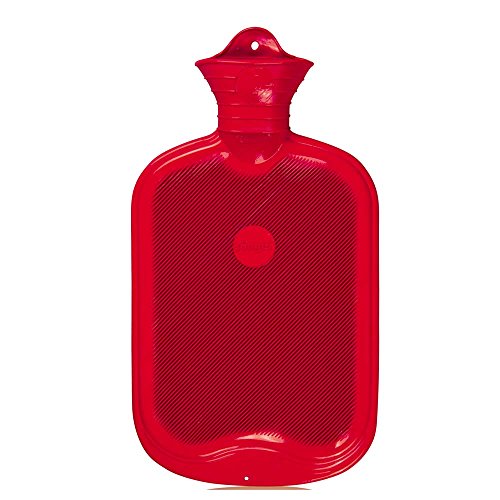 2 Liter Gummi-Wärmflasche, Wärmeflasche, Wärmetherapie, einseitig Lamellen, rot