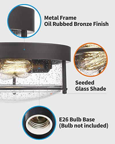 Femila Flush Mount Lighting Fixture, 12Inch 2-Light Metal Ceiling Light Fixtures, Oil Rubbed Bronze Finish With Seeded Glass, 4Ftj22-F Orb #TOP5