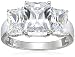 Platinum Plated Sterling Silver Cubic Zirconia Emerald-Cut Three-Stone Cubic Zirconia Ring, Size 6