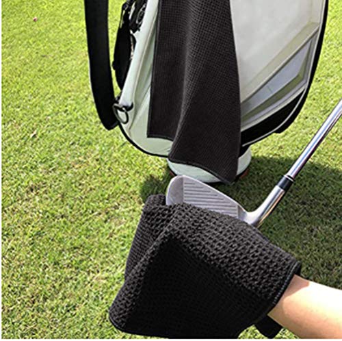 ToVii 3 Pack Golf Towel Microfiber Fabric Waffle Pattern with Heavy Duty Carabiner Clip Black