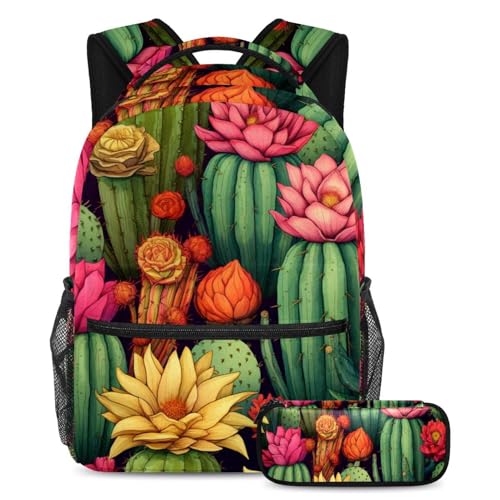 Cartables grande capacité et trousse motif cactus floral pour voyage
