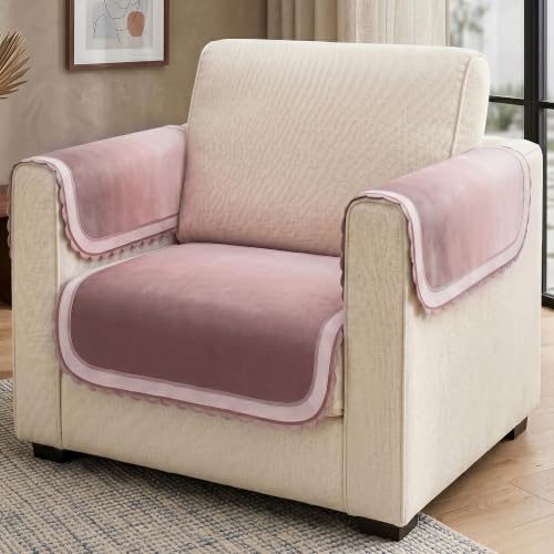 Image of Story@Home Sofa Mat Velvet Sofa Cover 1 Seater (76x61Cm) with Arm Rest Covers| Anti Slip Sofa Cover Velvet for Living Room | Measure Your Sofa & Create Your Own Custom Set -Ombre Dusty Coral Palette
