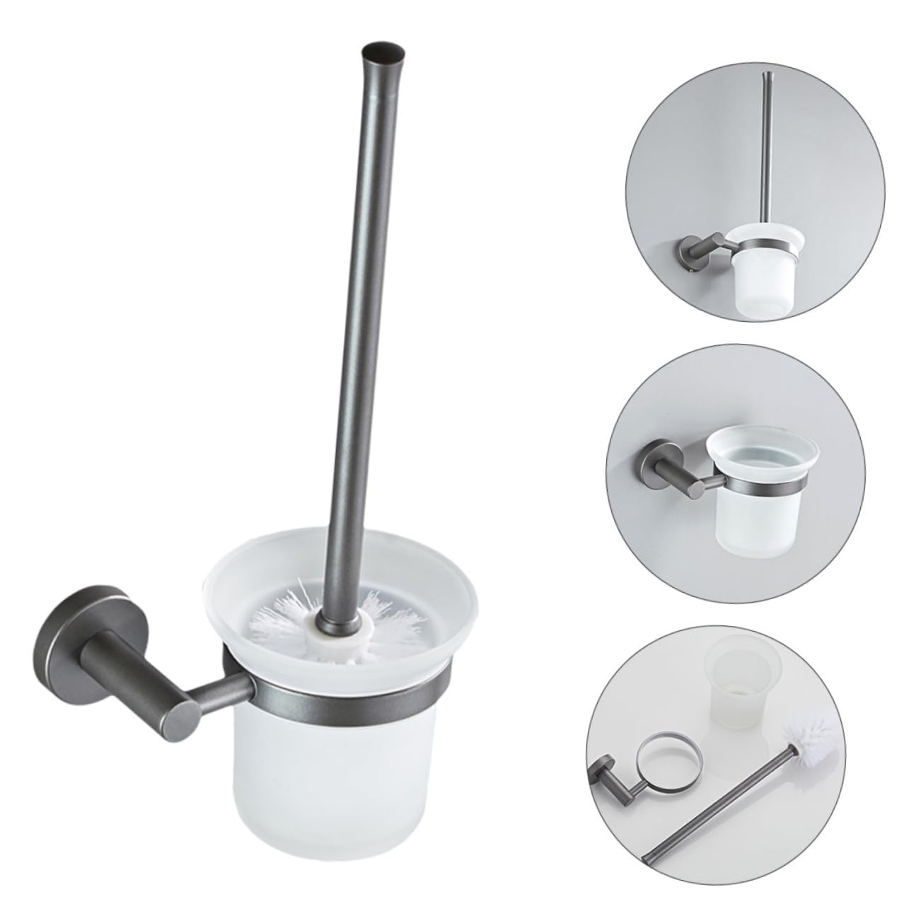 Cepillo de Limpieza para Inodoro Diseño Simple con Base de Vidrio y Mango de Cobre y Montado en Pared para Limpieza Baño