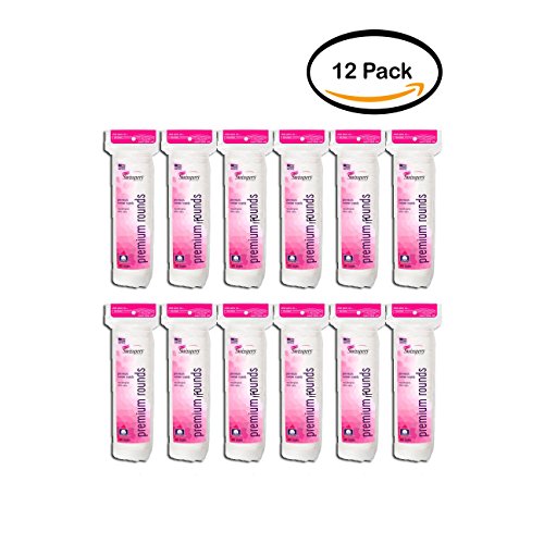 Pack of 12 - Swisspers Premium Products Hypoallergenic 100% Cotton Rounds, 100 count