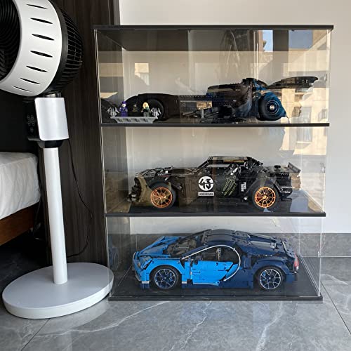 Image of Choowin 2 Layer Acrylic Display Case for Lego Cars (McLaren P1, Ferrari SP3, Bugatti Chiron, Porsche 911, Lamborghini) & 1 /8 Diecast Cars - Dustproof Assemble Display Case with Door (Black)