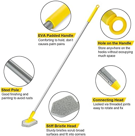 Lalafancy Shower Cleaner Brush with Long Handle 46'' Tub Tile Scrubber Brush Non Abrasive Cleaning Brush Replaceable Scouring Pad for Shower Floor Wall Sink Cleaner