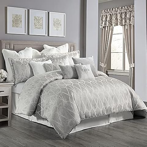 TOPLUXE Luxury Microfiber Sets with Bed Skirt, Euro Shams and Decorative Pillows, All Season(Queen,Hilton), Synthetic Fiber, Silver Gray Cover