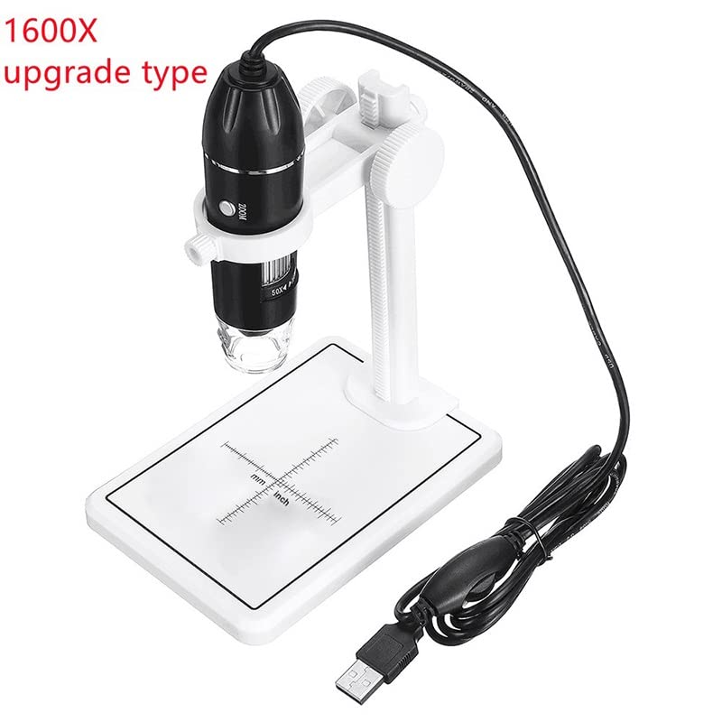 Microscope 1600X Electronic Microscope Digital Microscope 3 in 1 USB for LED Magnifier(White Holder)