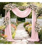 Santaben Pink Elegant Arch Draping Fabric Valentines Day 1 Panel 29" × 20Ft Shimmery Sheer Chiffo...