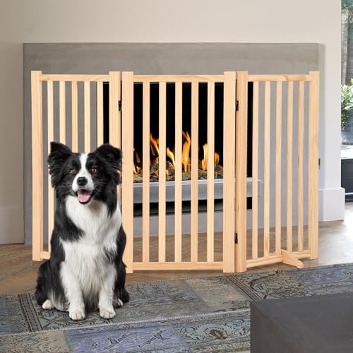 Freestanding Wooden Dog Gate 36" Tall, 3-Panel Indoor Pet Fence - Paint-Free Natural Wood, Collapsible Step-Over Barrier for Doorways, Stairs & House — view 6