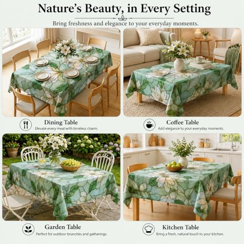 Image of BSB HOME 300 TC Table Cover for 6 Seater Dining Table, Premium Soft Washable Wrinkle & Fade Resistant Table Cloth for Home Kitchen Dining Room Decor, 90 x 60 Inches (228 x 152 cm) - Emerald Jade Green