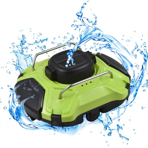 ERYUE Limpiador robótico inalámbrico para piscinas, 30 W, IPX8, resistente al agua, motores de doble accionamiento, aspirador automático para piscina, tiempo de ejecución de 110 minutos, batería recar