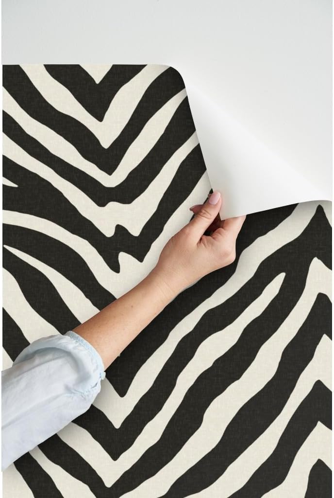 Peel & Stick Wallpaper 3ft x 2ft - Zebra Black Ivory Large Scale Animal Print Safari Zoo Custom Removable Wallpaper by Spoonflower